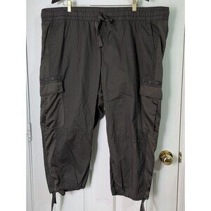 NWT Lane Bryant CARGO Capri Pants Sz 26 28 Army Green Ruched Hem Elastic Waist